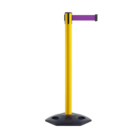 Montour Line Stanchion Belt Barrier Rubber Base Yellow Post 9ft.Purple Belt P400RB-YW-PE-90